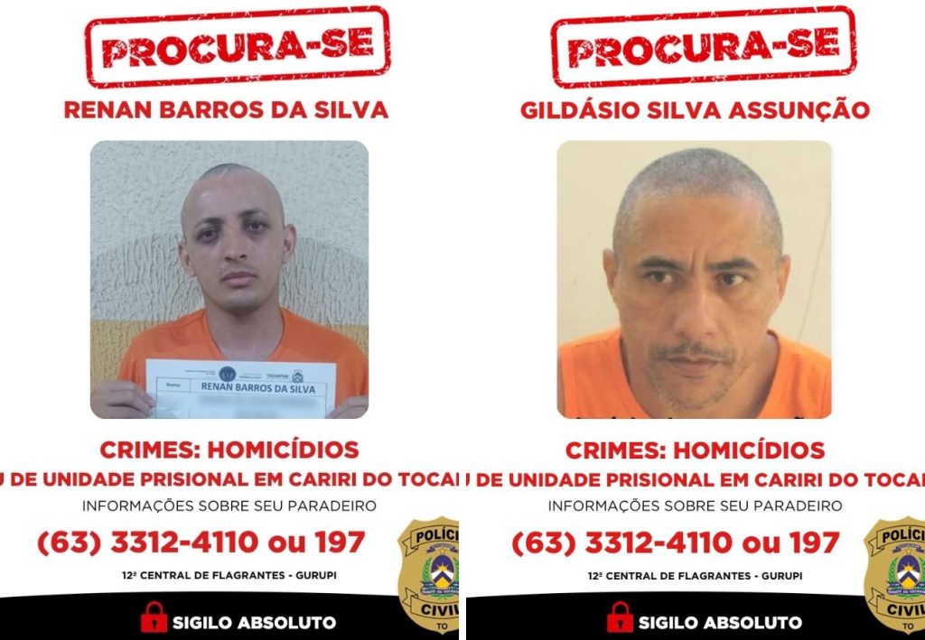 Serial killer e comparsa seguem foragidos há um mês após fuga de prisão em Cariri do Tocantins