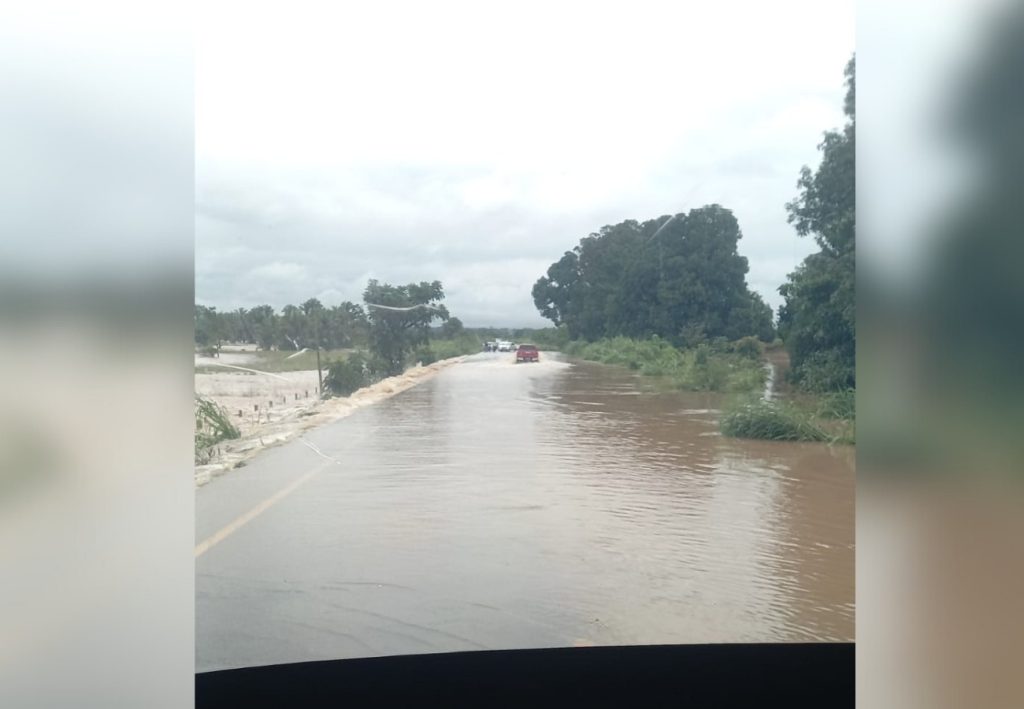Motoristas se arriscam após córrego transbordar e passar por cima de rodovia no Tocantins; Vídeo